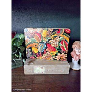 Vintage Floral Fruit Tin Made In England Made Exclusively For Revlon 10.5"x 8"